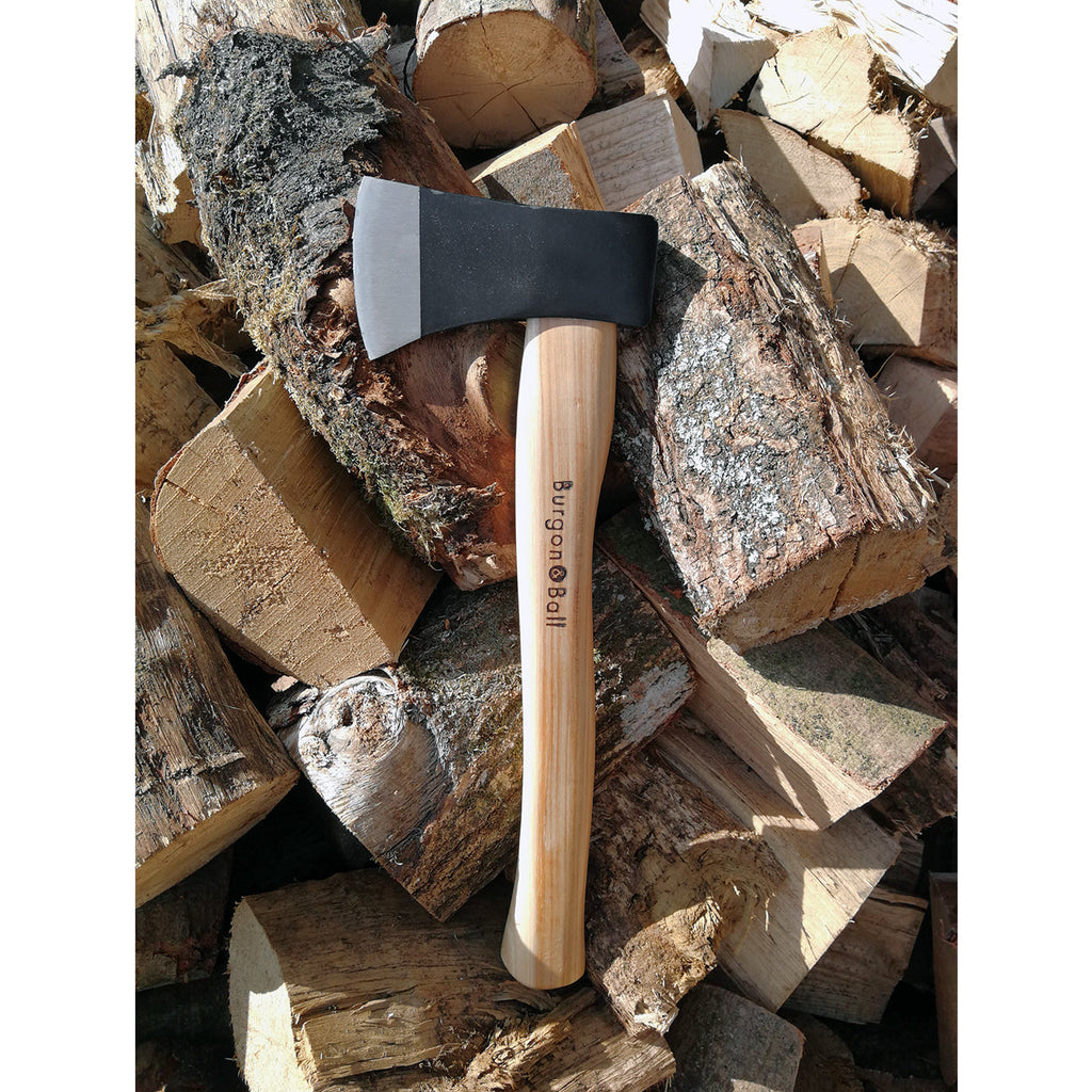 Forged High Carbon Steel Hatchet Axe with Hickory Handle and Leather Pouch