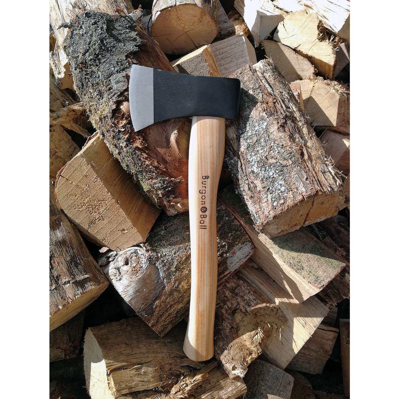 Forged High Carbon Steel Hatchet Axe with Hickory Handle and Leather Pouch