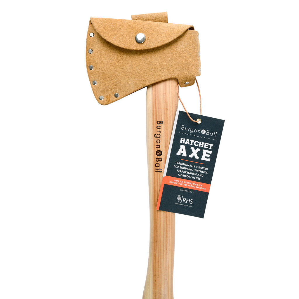 Forged High Carbon Steel Hatchet Axe with Hickory Handle and Leather Pouch