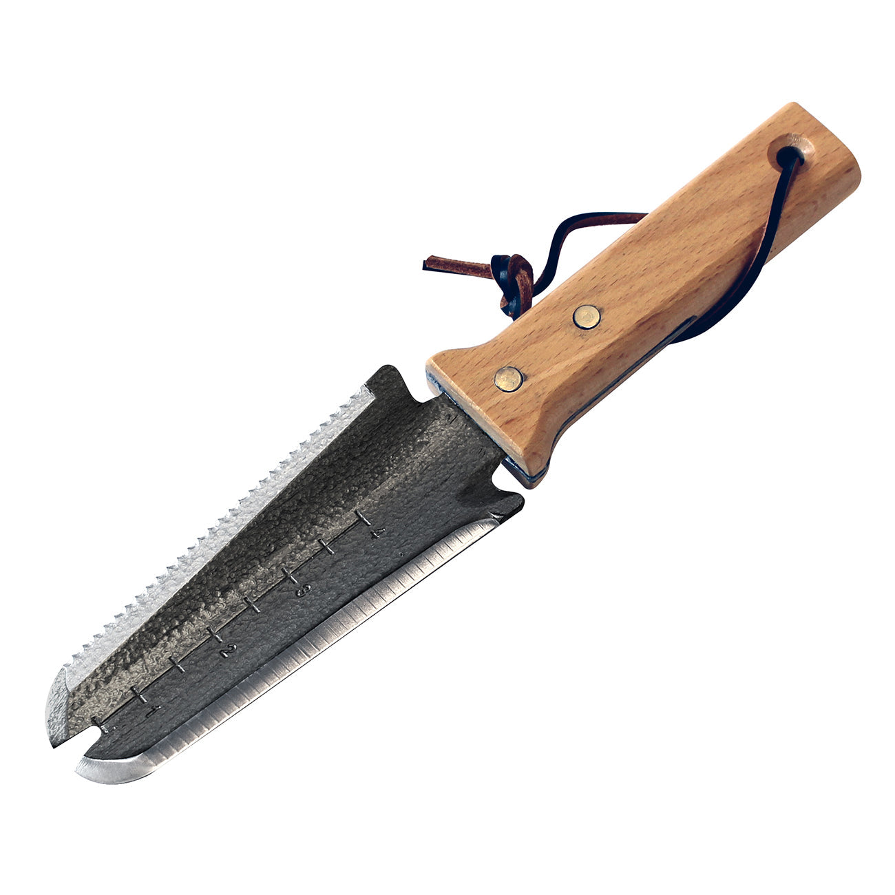 Container Root and Transplanting Knife with Serrated Blade and FSC Hardwood Handle