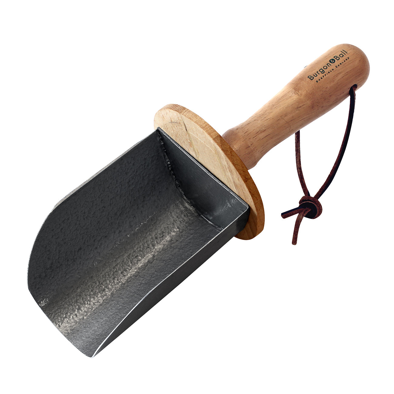High-Carbon Steel Container Compost Scoop with FSC Hardwood Handle and Collar
