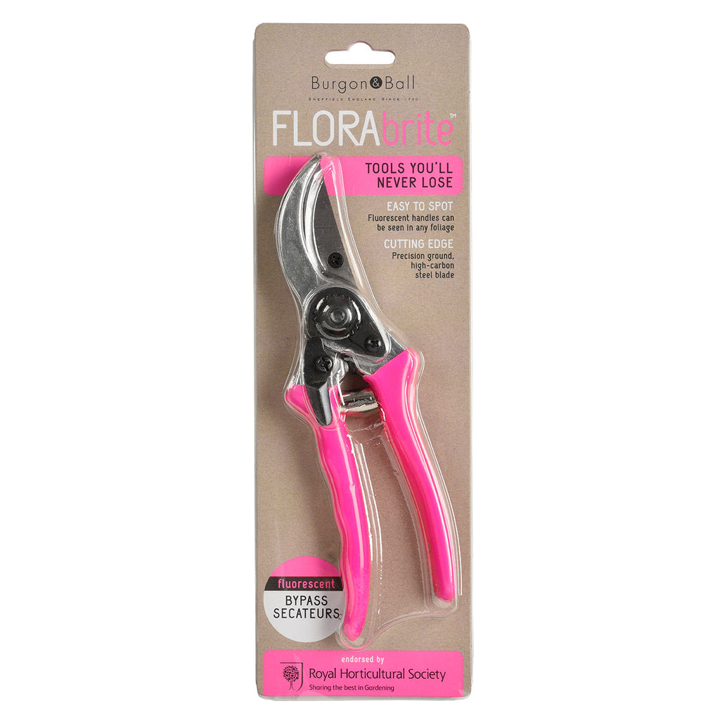Pink Fluorescent Bypass Secateurs for Precision Garden Pruning and Cutting