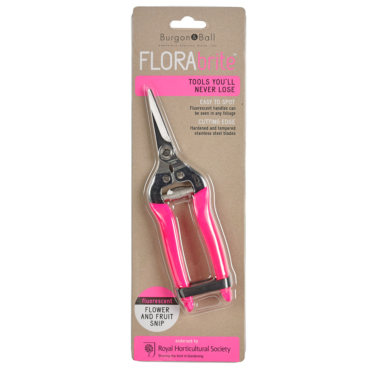 Pink Fluorescent Flower and Fruit Snip with Scissor Action Hardened Steel Blade