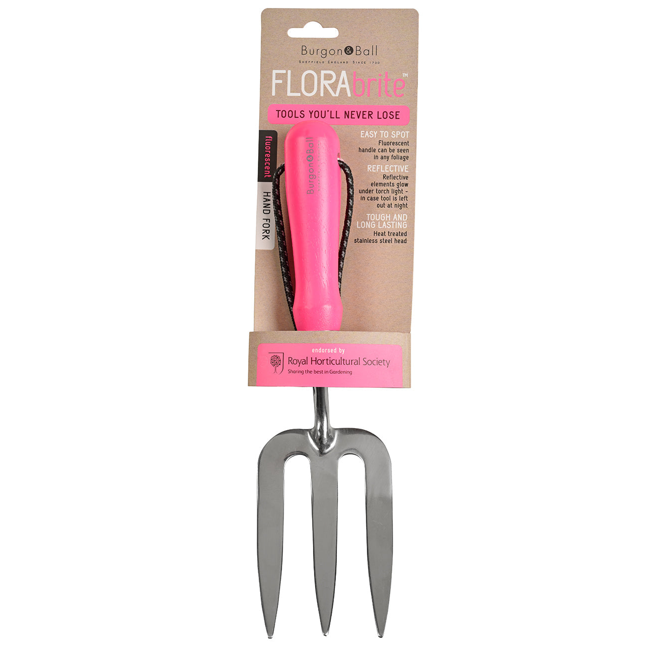 Pink Fluorescent Garden Hand Fork with Reflective Handle