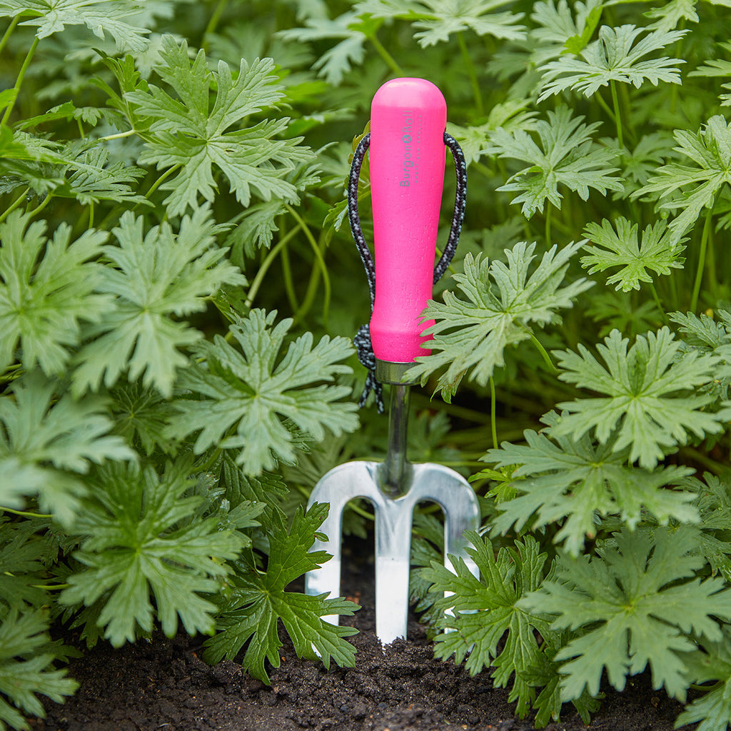 Pink Fluorescent Garden Hand Fork with Reflective Handle