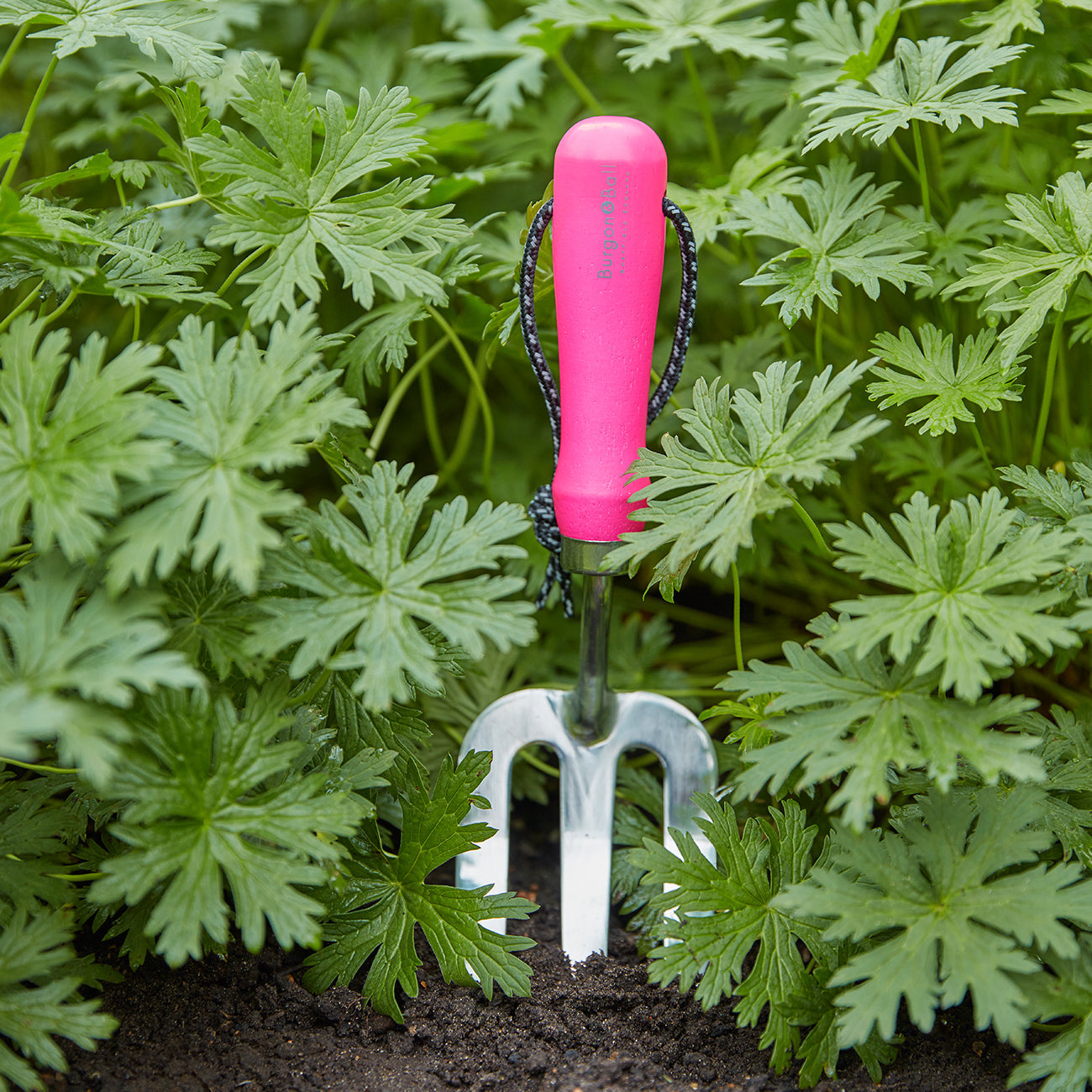 Pink Fluorescent Garden Hand Fork with Reflective Handle