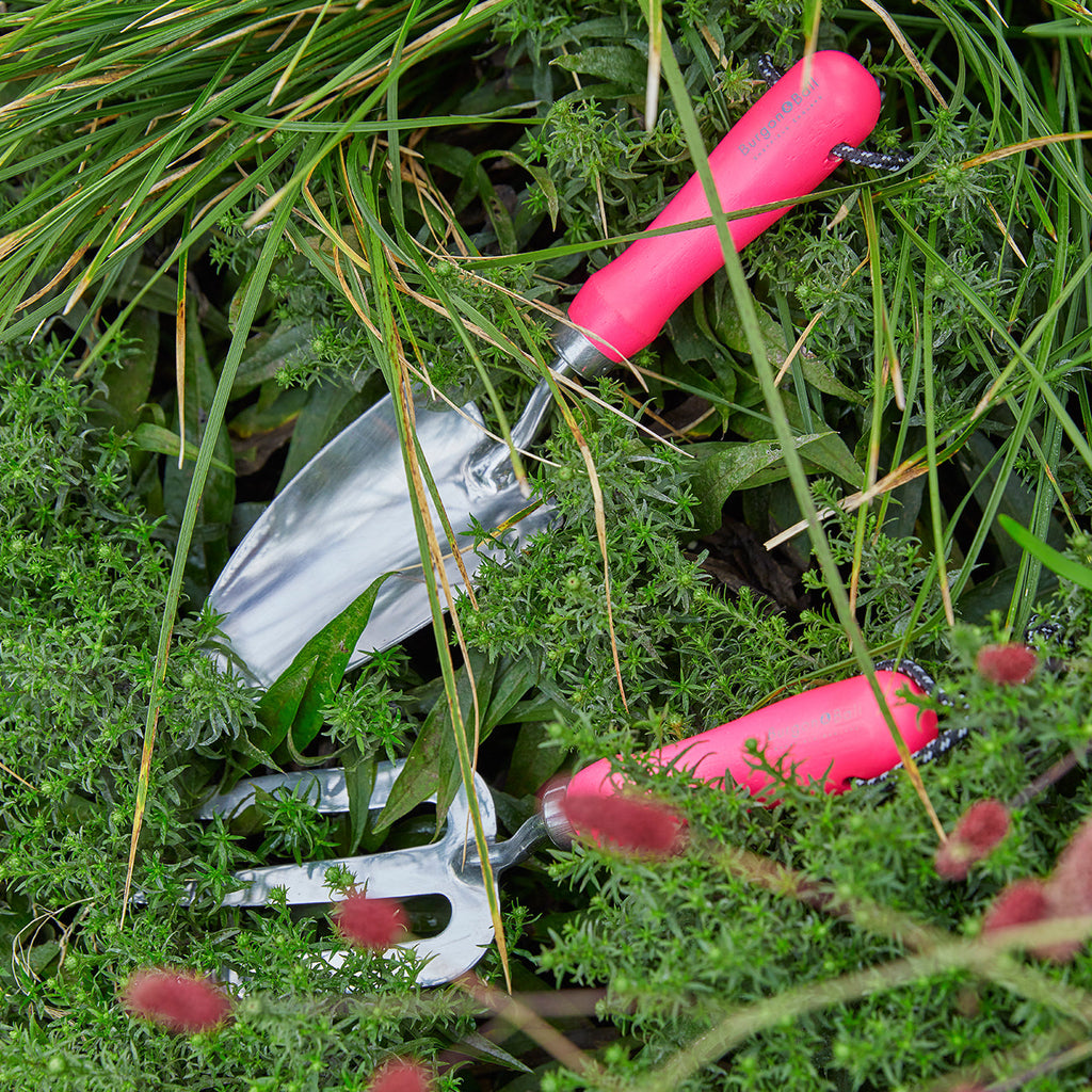 Pink Fluorescent Garden Hand Fork with Reflective Handle