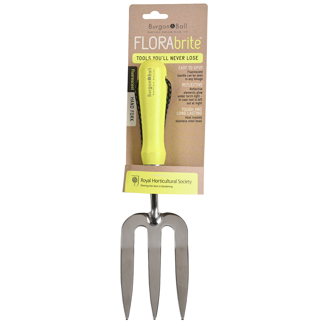 Yellow Fluorescent Hand Fork with Hardened Steel Prongs and Ergonomic Handle