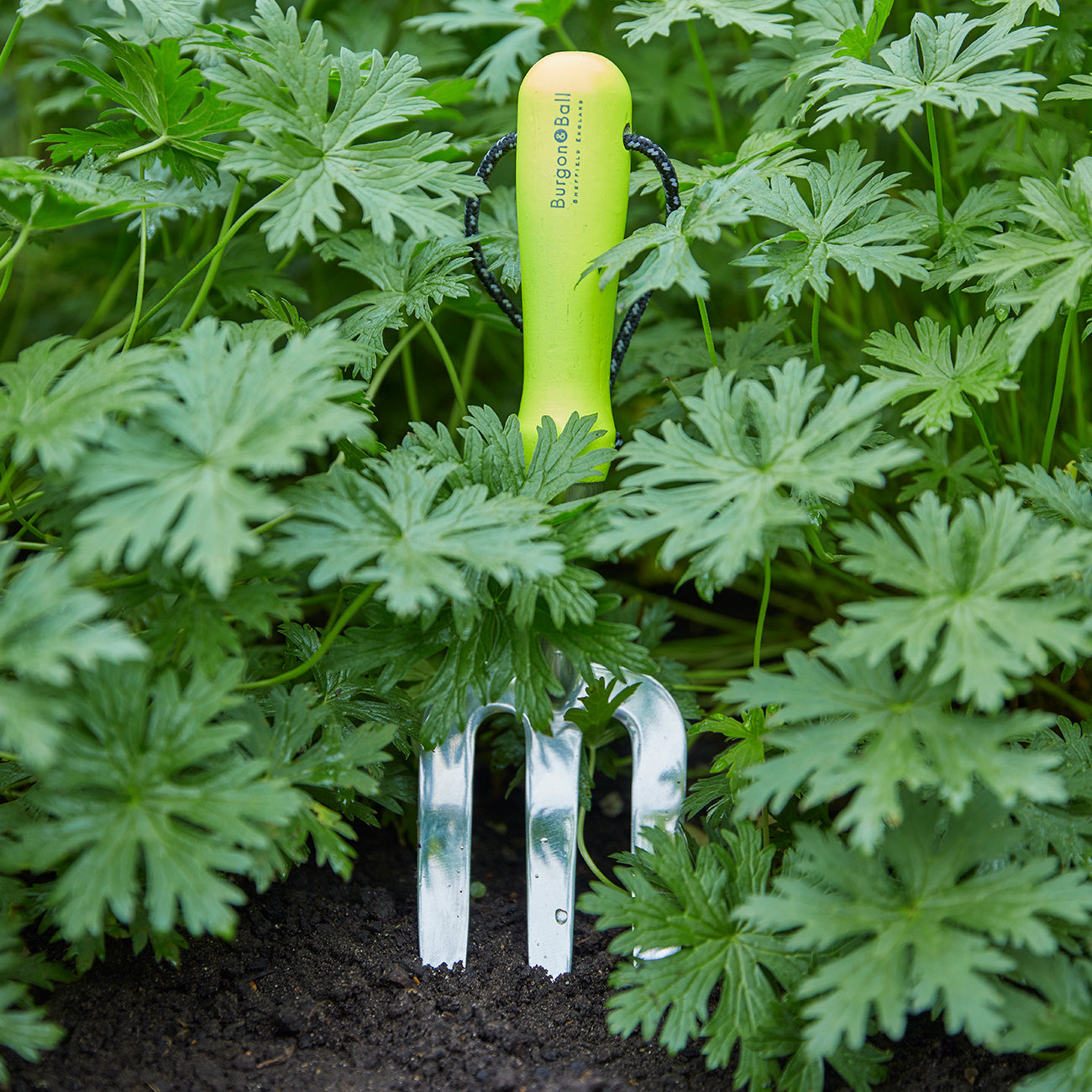 Yellow Fluorescent Hand Fork with Hardened Steel Prongs and Ergonomic Handle