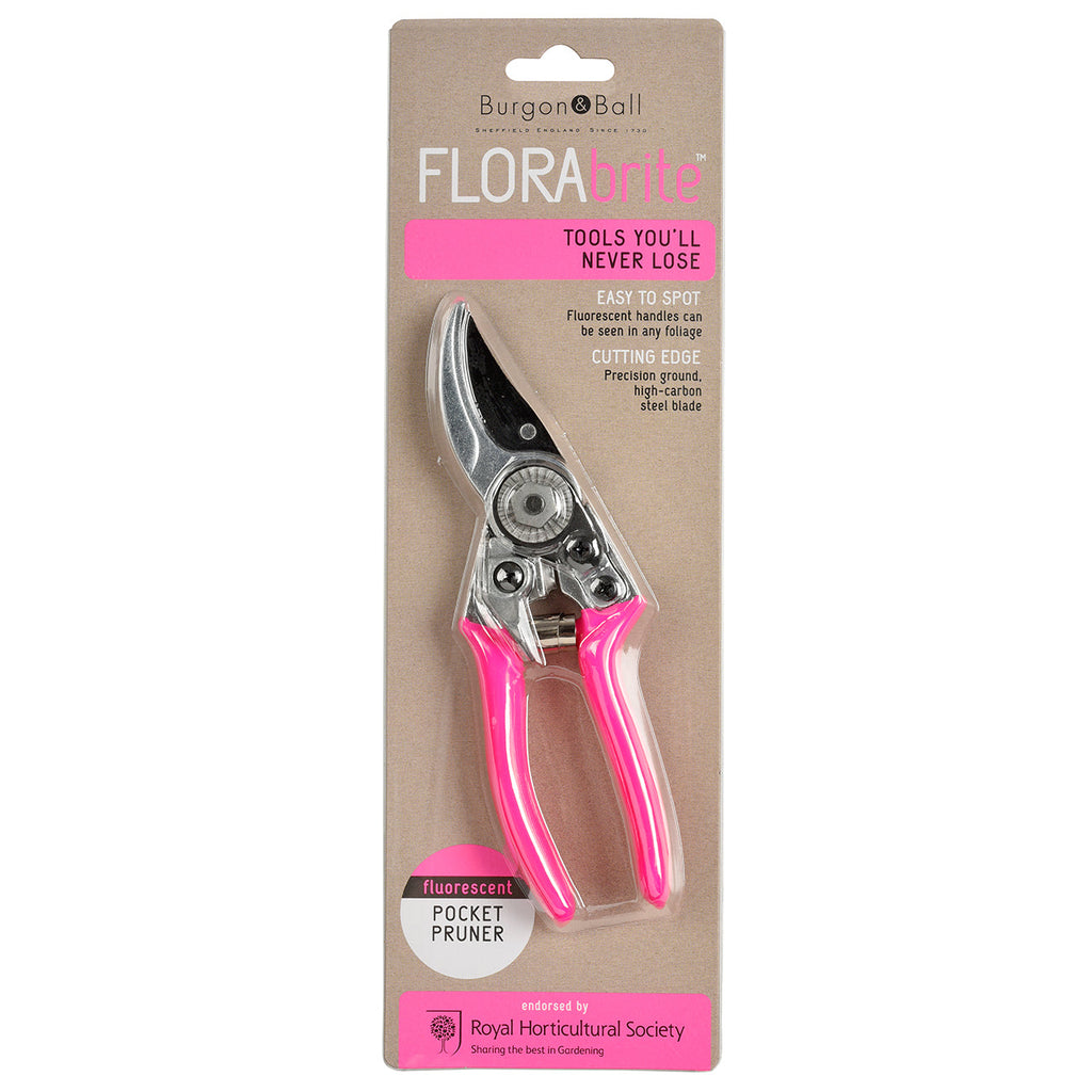 Pink Fluorescent Bypass Pocket Pruner for Small to Medium Hands