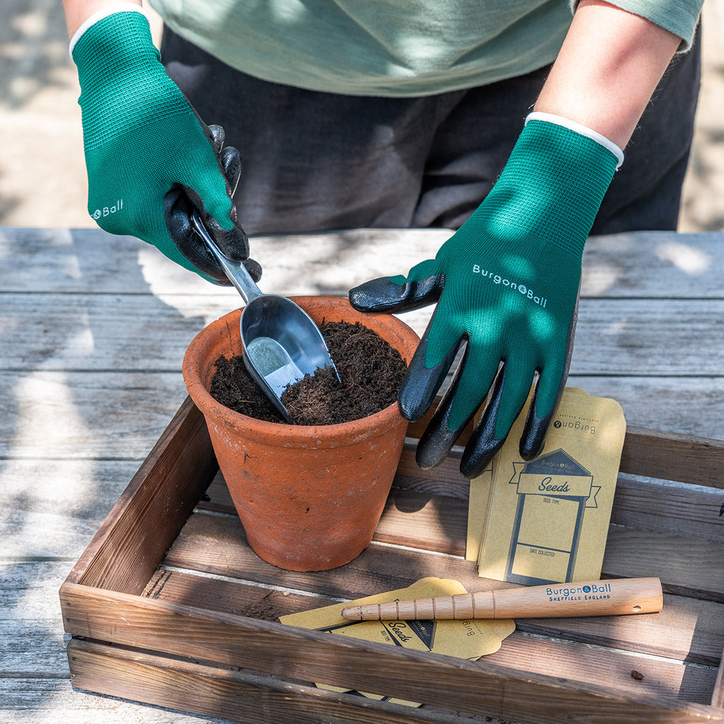 Sowing and Potting Tin Gift Set with Gloves, Scoop, Dibblet and Seed Envelopes