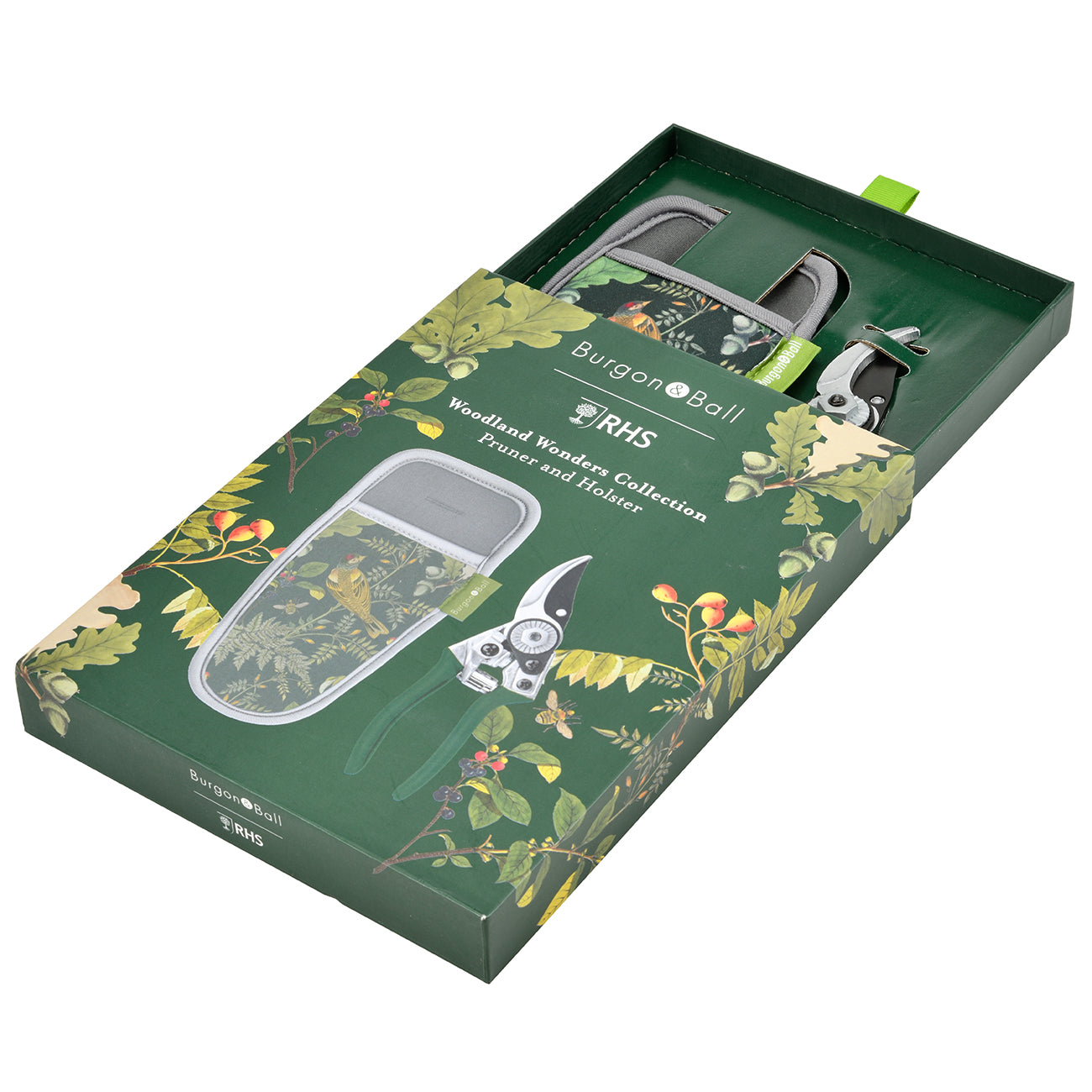 Gardening Pruner and Neoprene Holster Gift Set with Green Alloy Handles