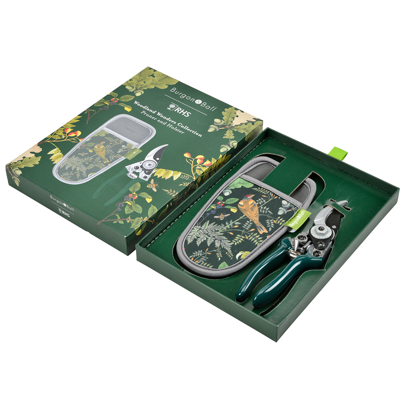 Gardening Pruner and Neoprene Holster Gift Set with Green Alloy Handles