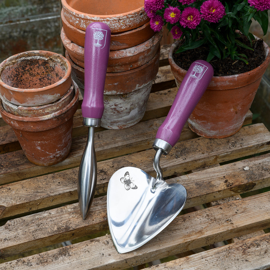 Stainless Steel Planting Trowel and Dibber Set with Painted Hardwood Handle