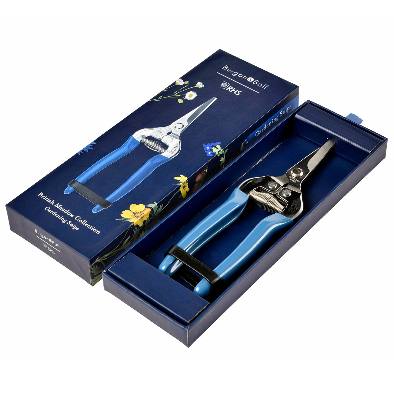 Stainless Steel Scissor Action Garden Snip with Navy Blue Floral Handle