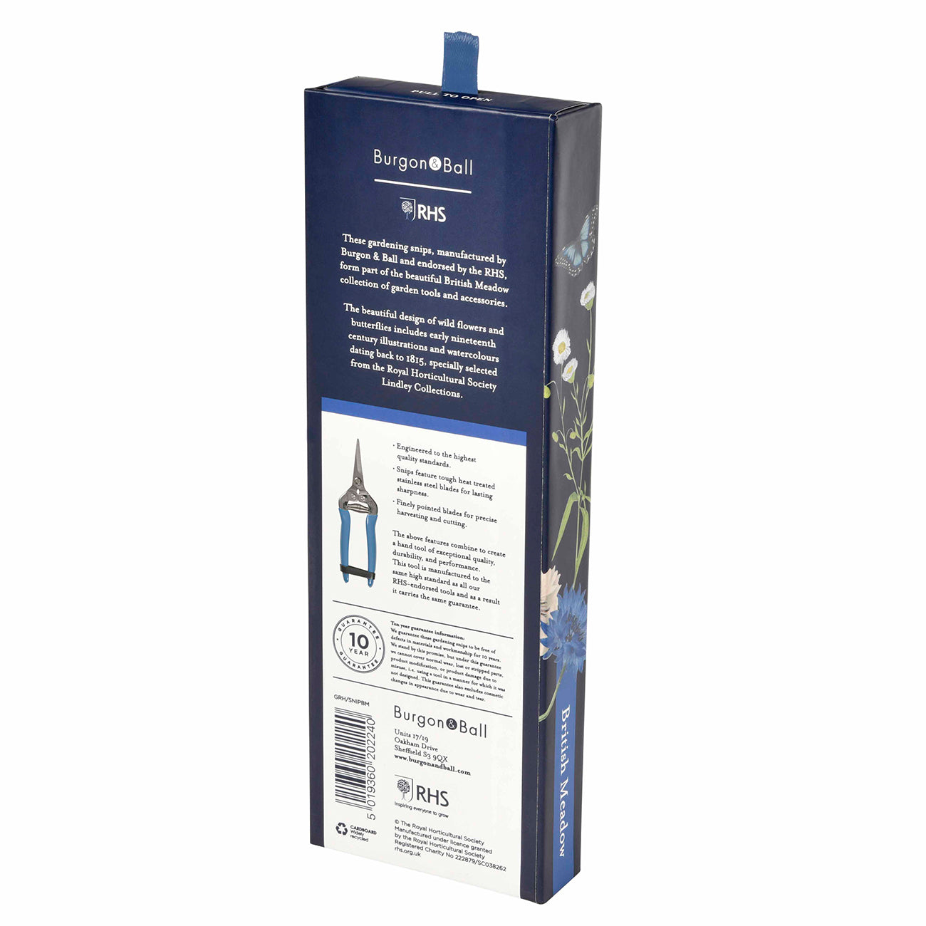 Stainless Steel Scissor Action Garden Snip with Navy Blue Floral Handle