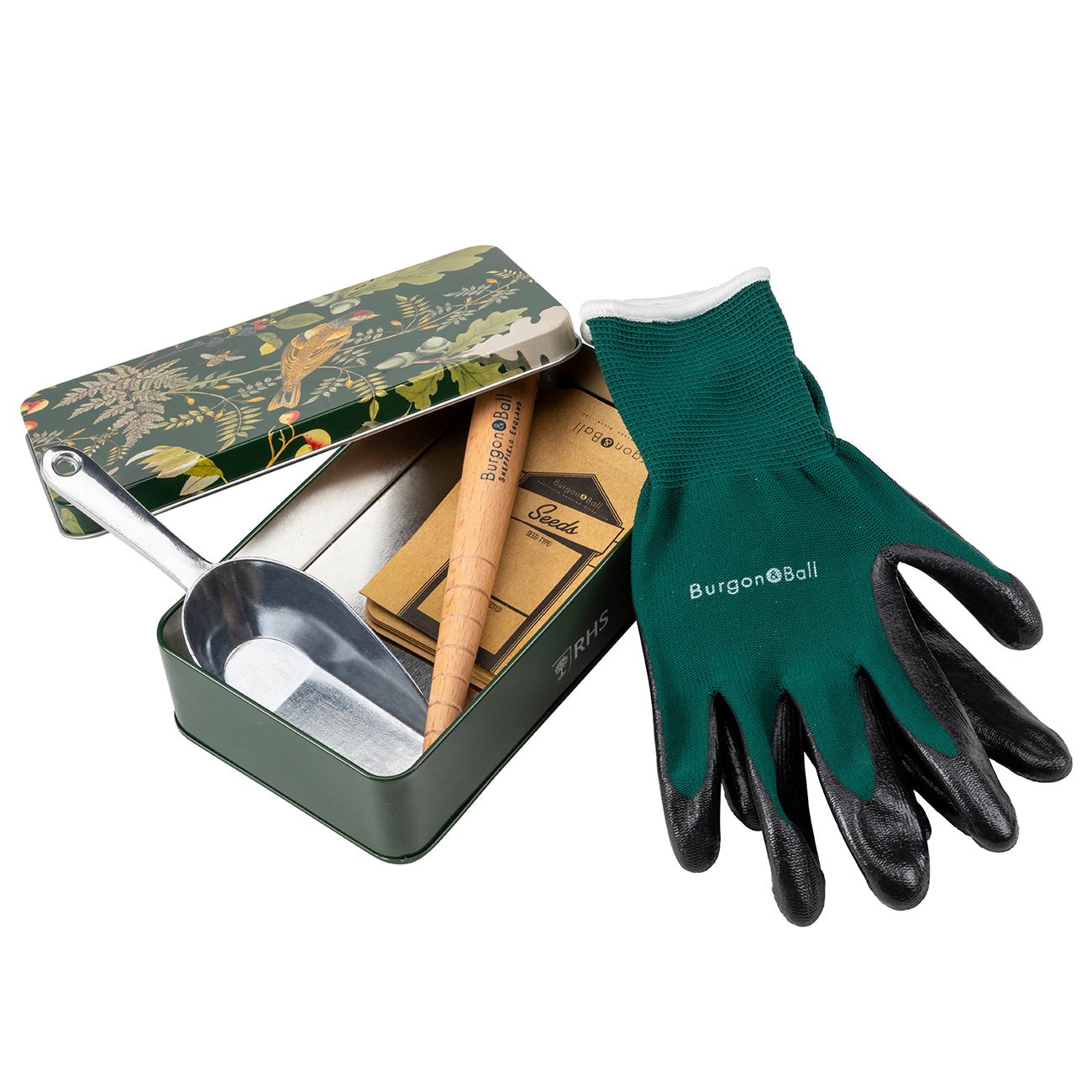 Sowing and Potting Tin Gift Set with Gloves, Scoop, Dibblet and Seed Envelopes