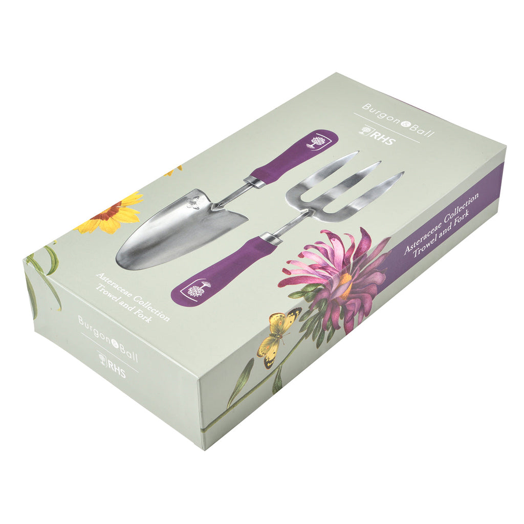 Stainless Steel Trowel and Fork Set with Floral Painted Hardwood Handle