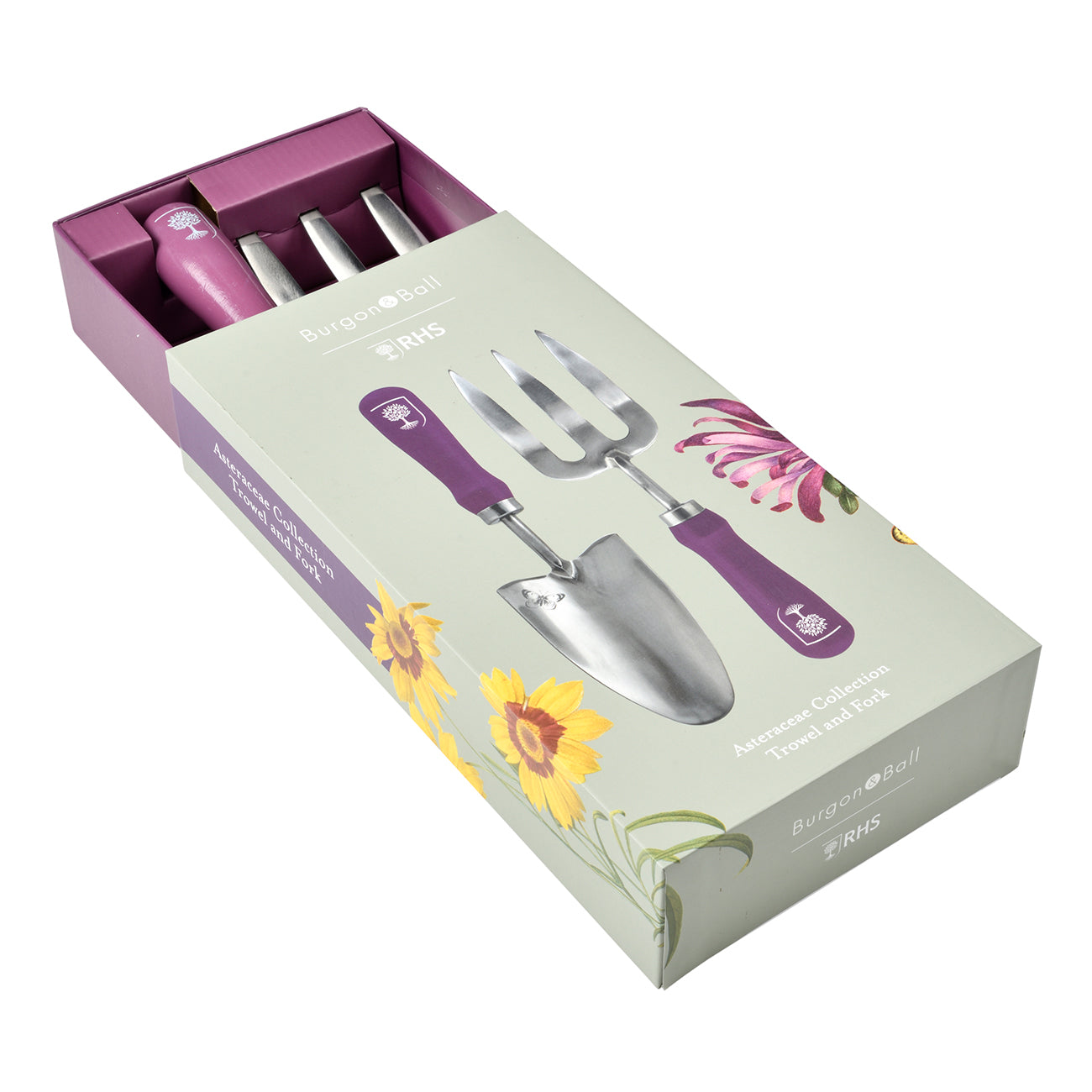 Stainless Steel Trowel and Fork Set with Floral Painted Hardwood Handle