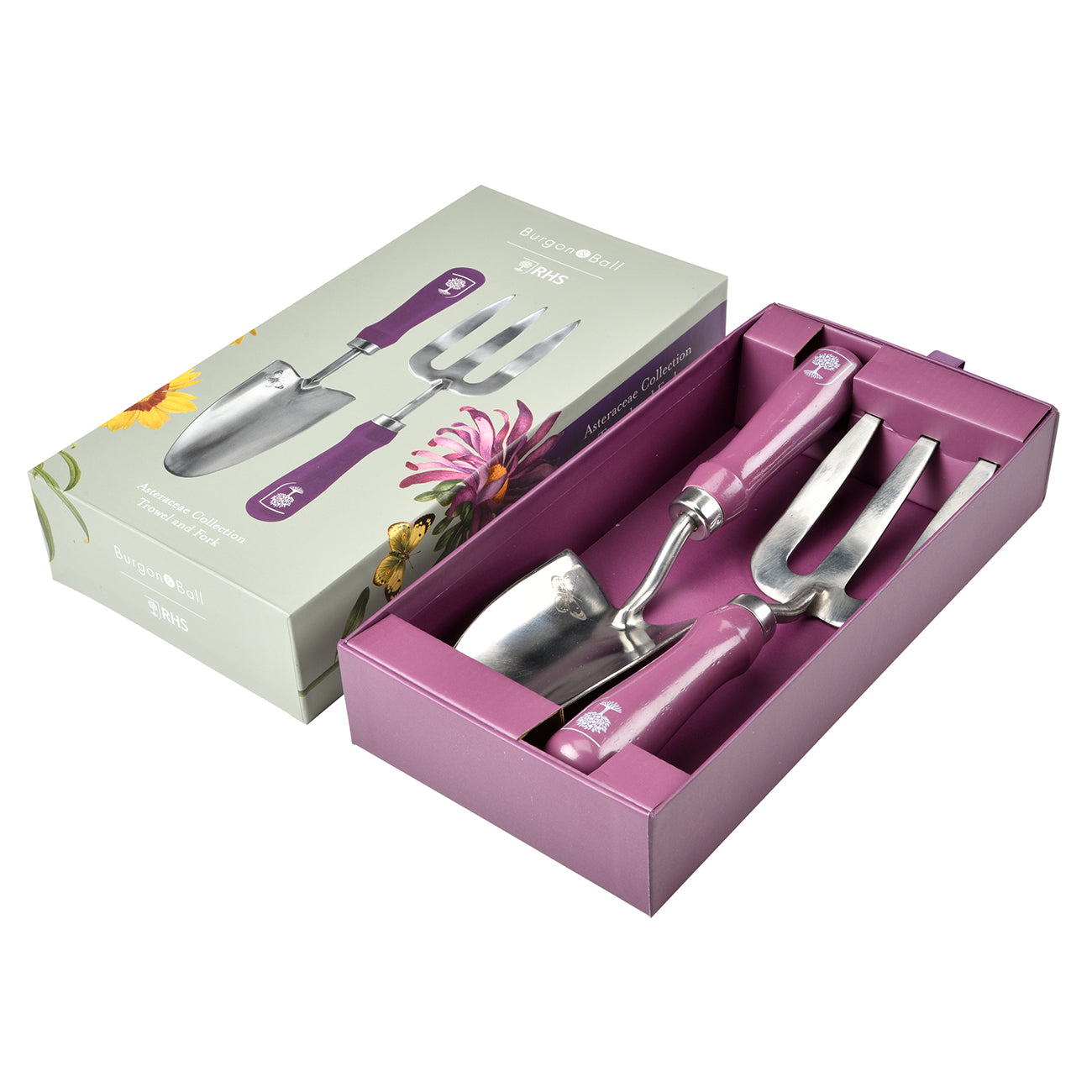 Stainless Steel Trowel and Fork Set with Floral Painted Hardwood Handle