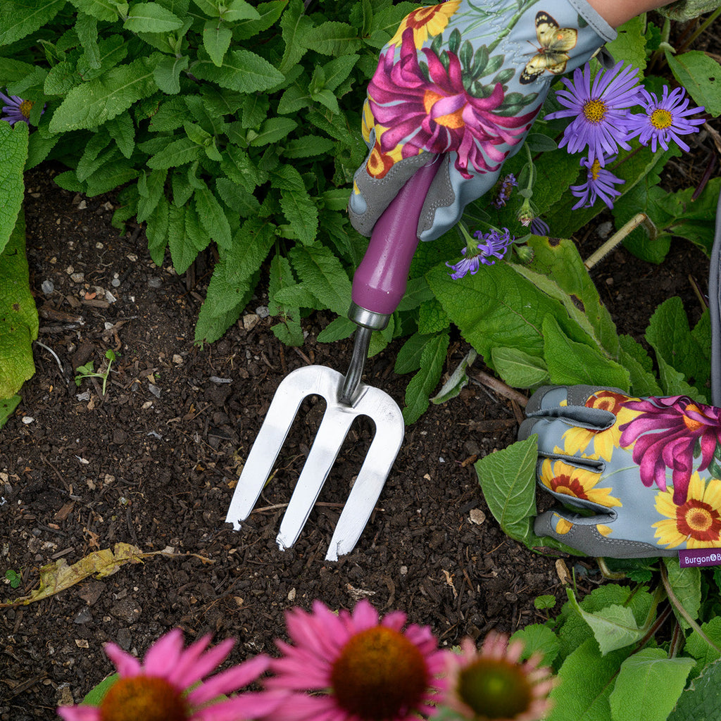 Stainless Steel Trowel and Fork Set with Floral Painted Hardwood Handle