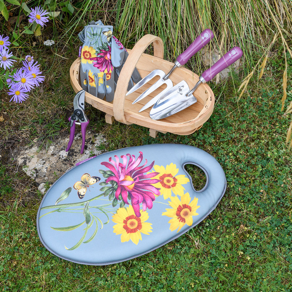 Stainless Steel Trowel and Fork Set with Floral Painted Hardwood Handle