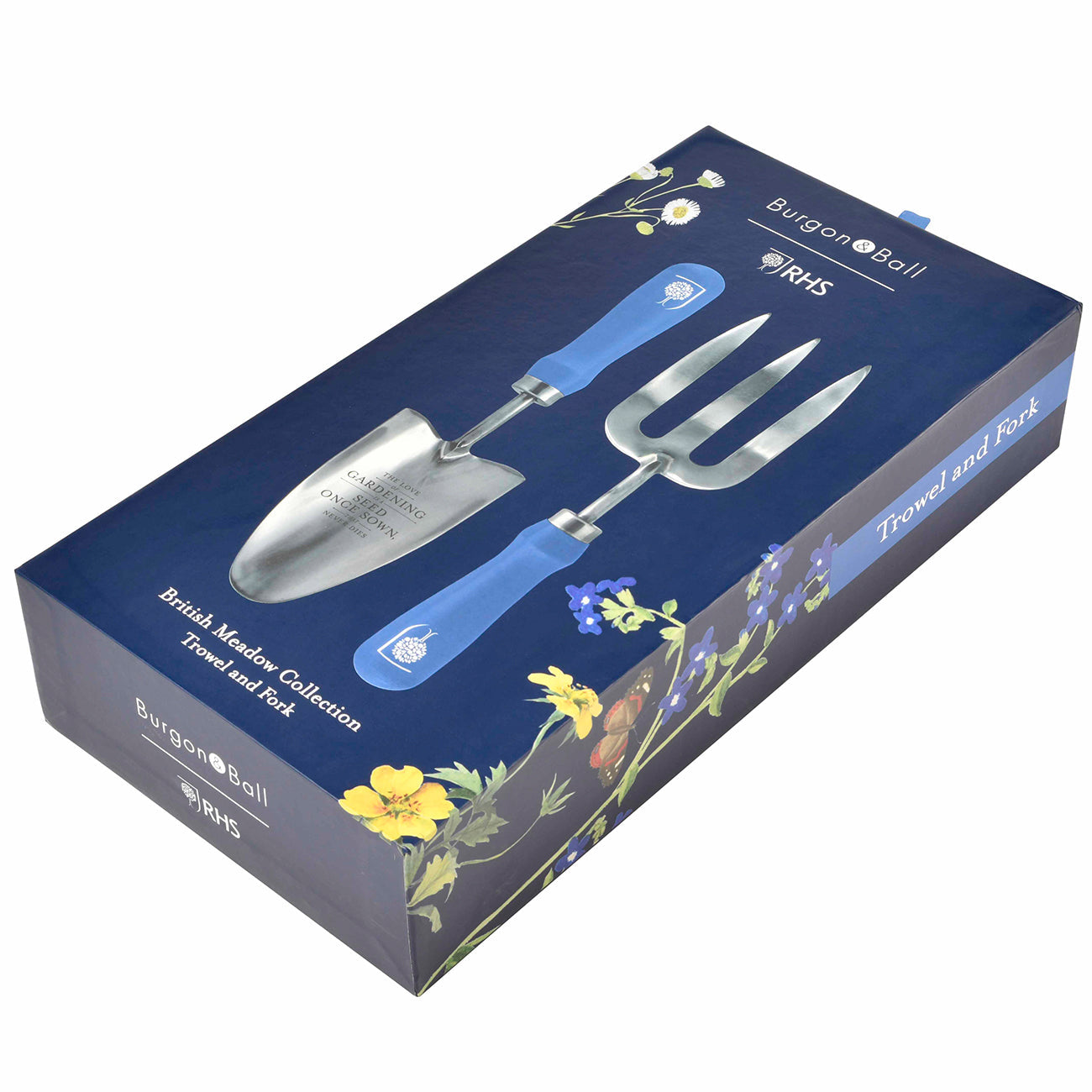 Trowel and Fork Gift Set with Blue Floral Meadow Design