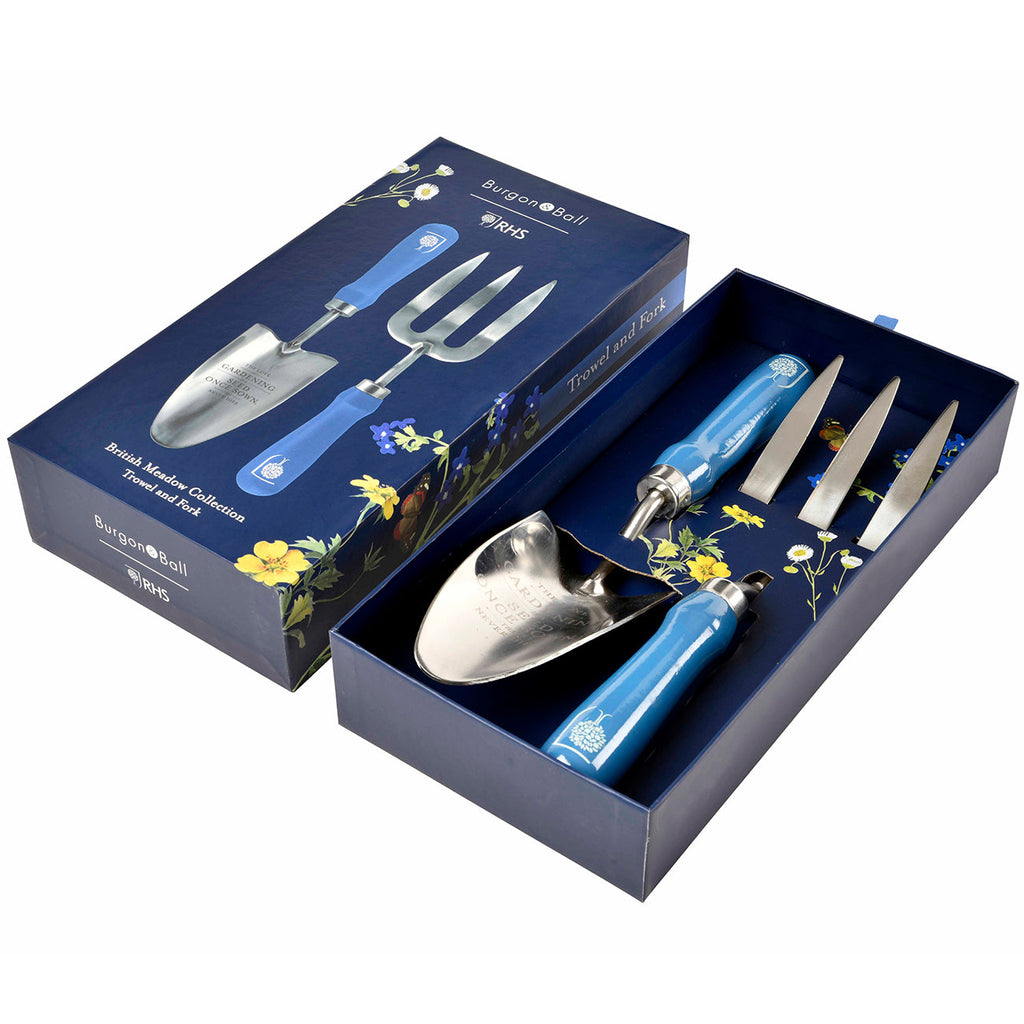 Trowel and Fork Gift Set with Blue Floral Meadow Design