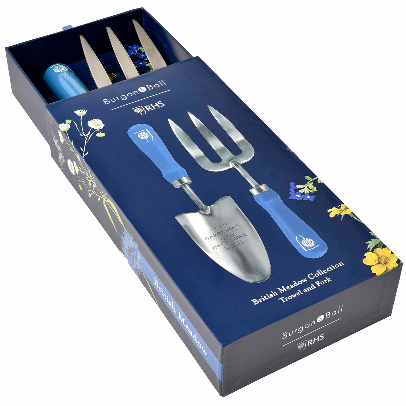 Trowel and Fork Gift Set with Blue Floral Meadow Design