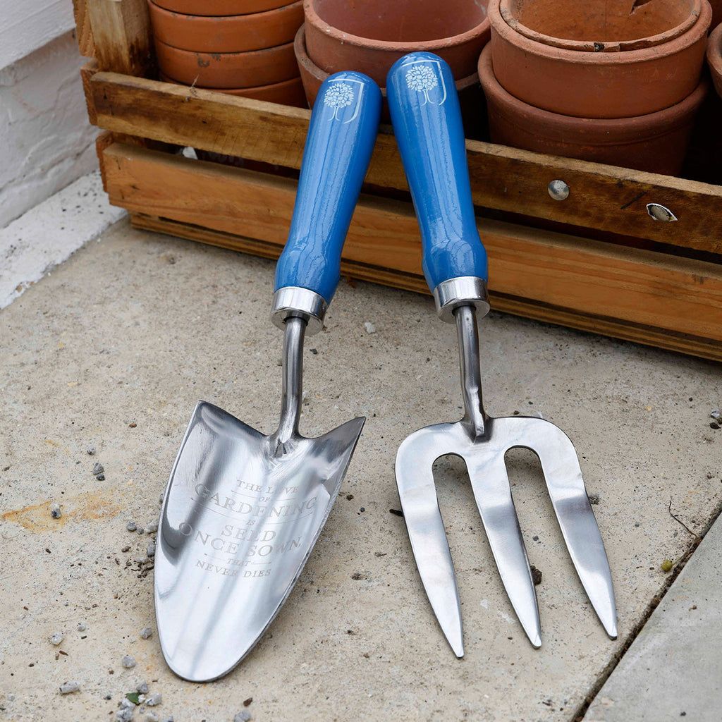 Trowel and Fork Gift Set with Blue Floral Meadow Design