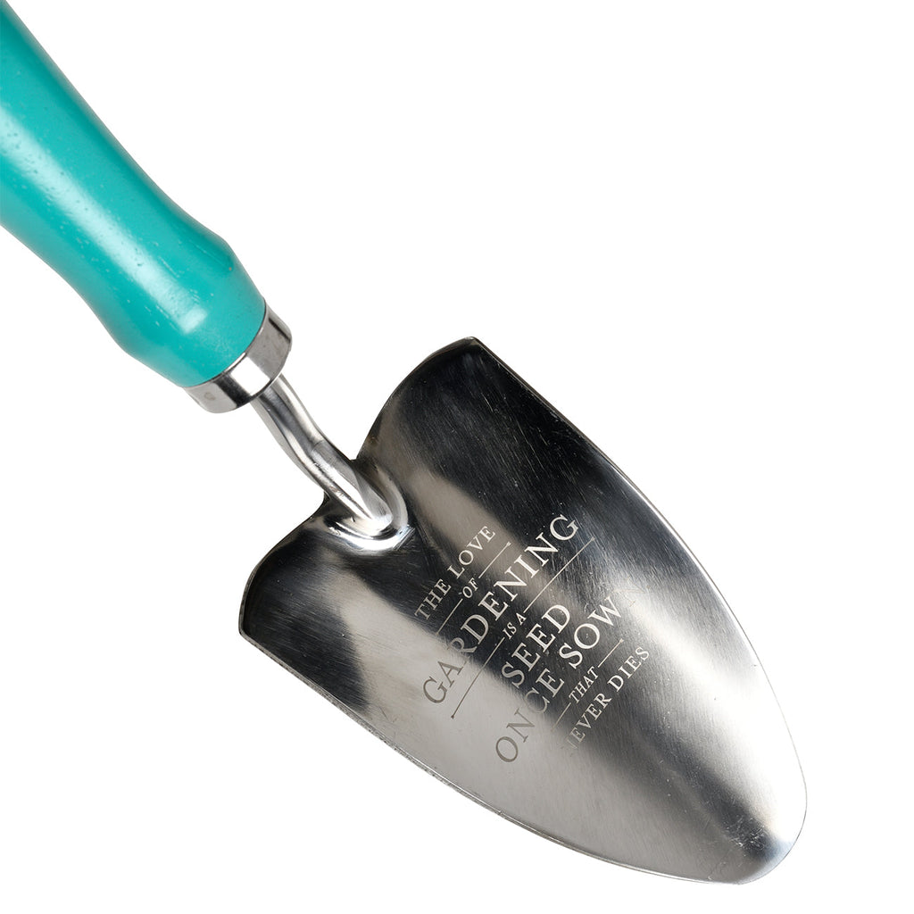 Flora and Fauna Stainless Steel Trowel and Fork Garden Hand Tool Set with Teal Hardwood Handle