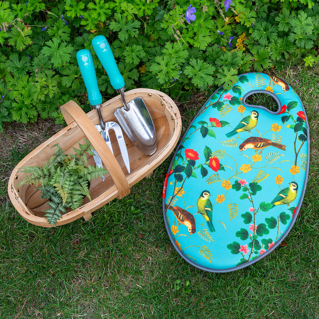 Flora and Fauna Stainless Steel Trowel and Fork Garden Hand Tool Set with Teal Hardwood Handle