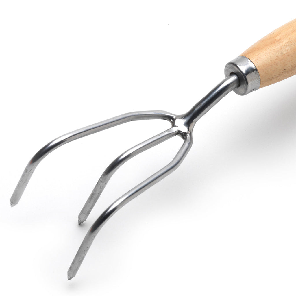 Stainless Steel Mid Handled Claw Cultivator with Hardwood Handle and Leather Cord
