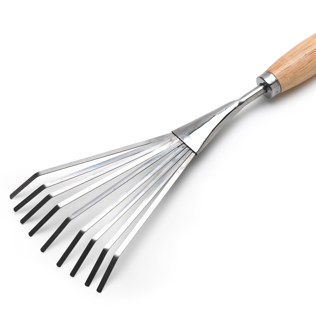 Mid Handled Shrub Rake Stainless Steel FSC Hardwood Handle Garden Tool