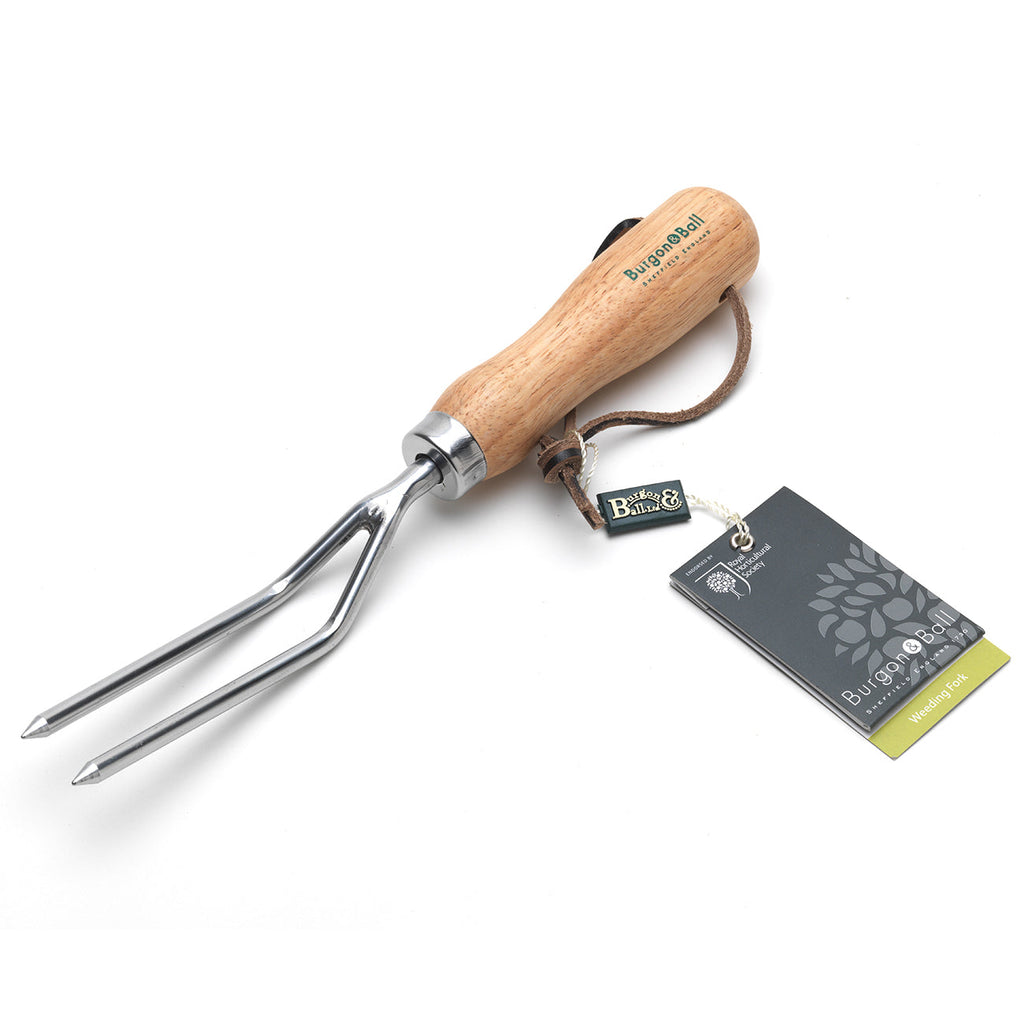 Stainless Steel Weeding Fork with Hardwood Handle and Leather Cord