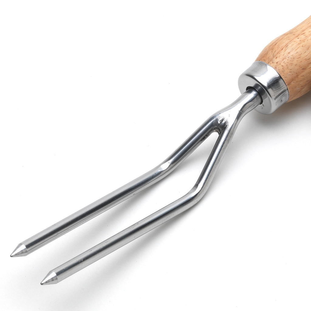 Stainless Steel Weeding Fork with Hardwood Handle and Leather Cord