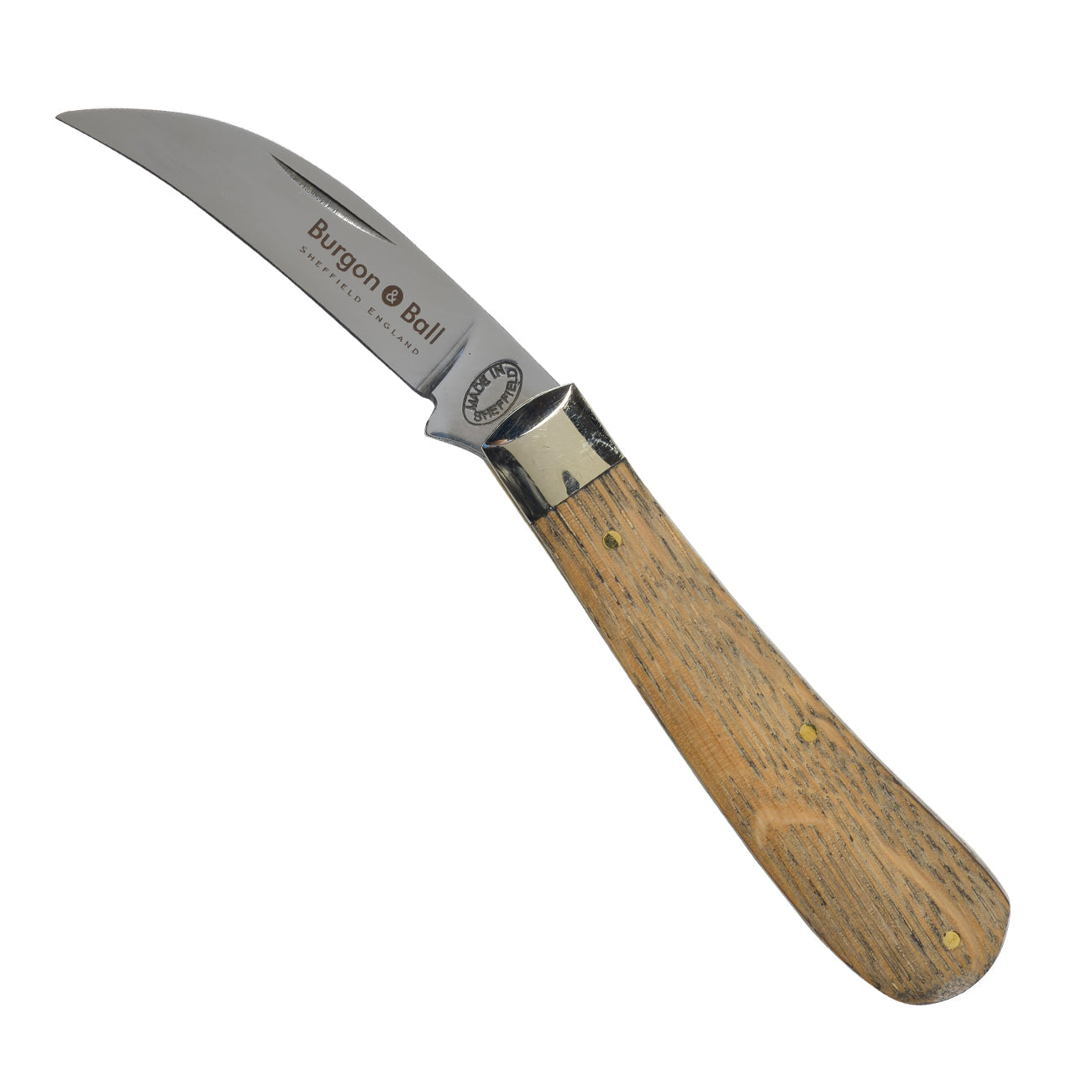 Ladies' Folding Pruning Knife with Oak Handle and Brass Blade Housing