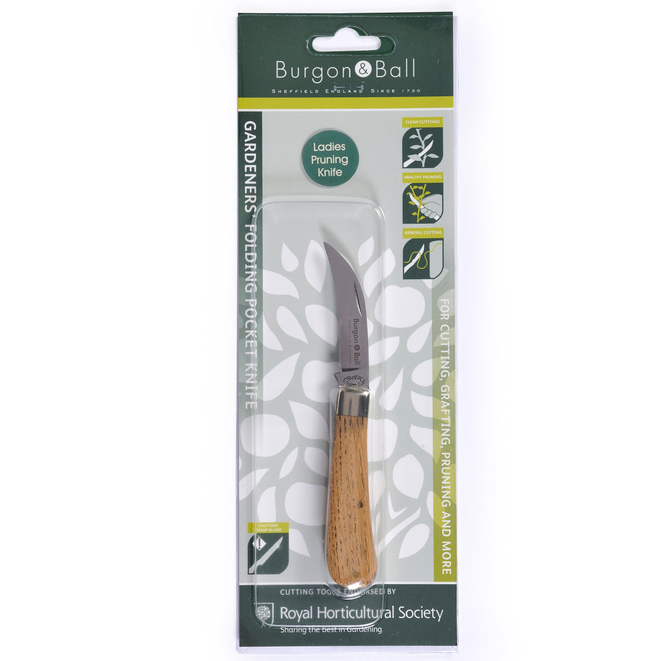 Ladies' Folding Pruning Knife with Oak Handle and Brass Blade Housing