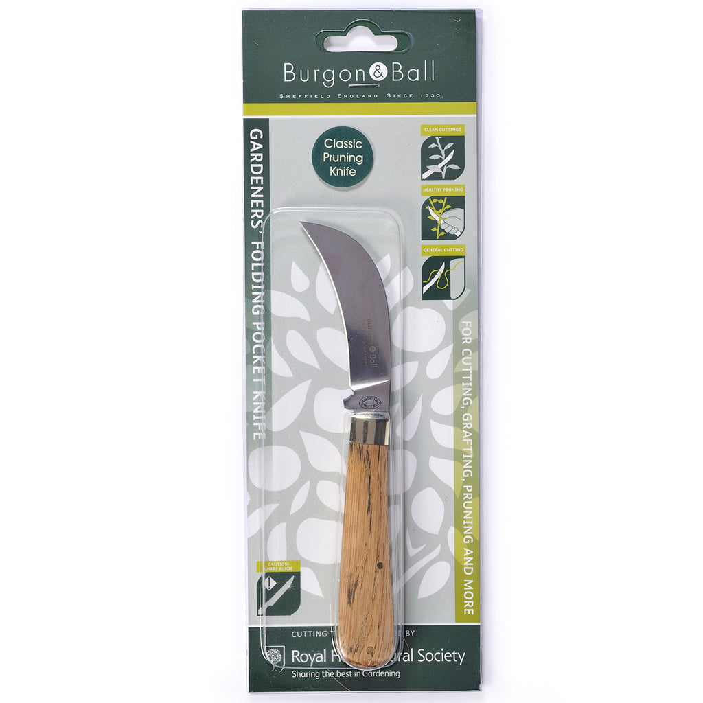 Classic Folding Pruning Knife with Oak Handle and Brass Housing