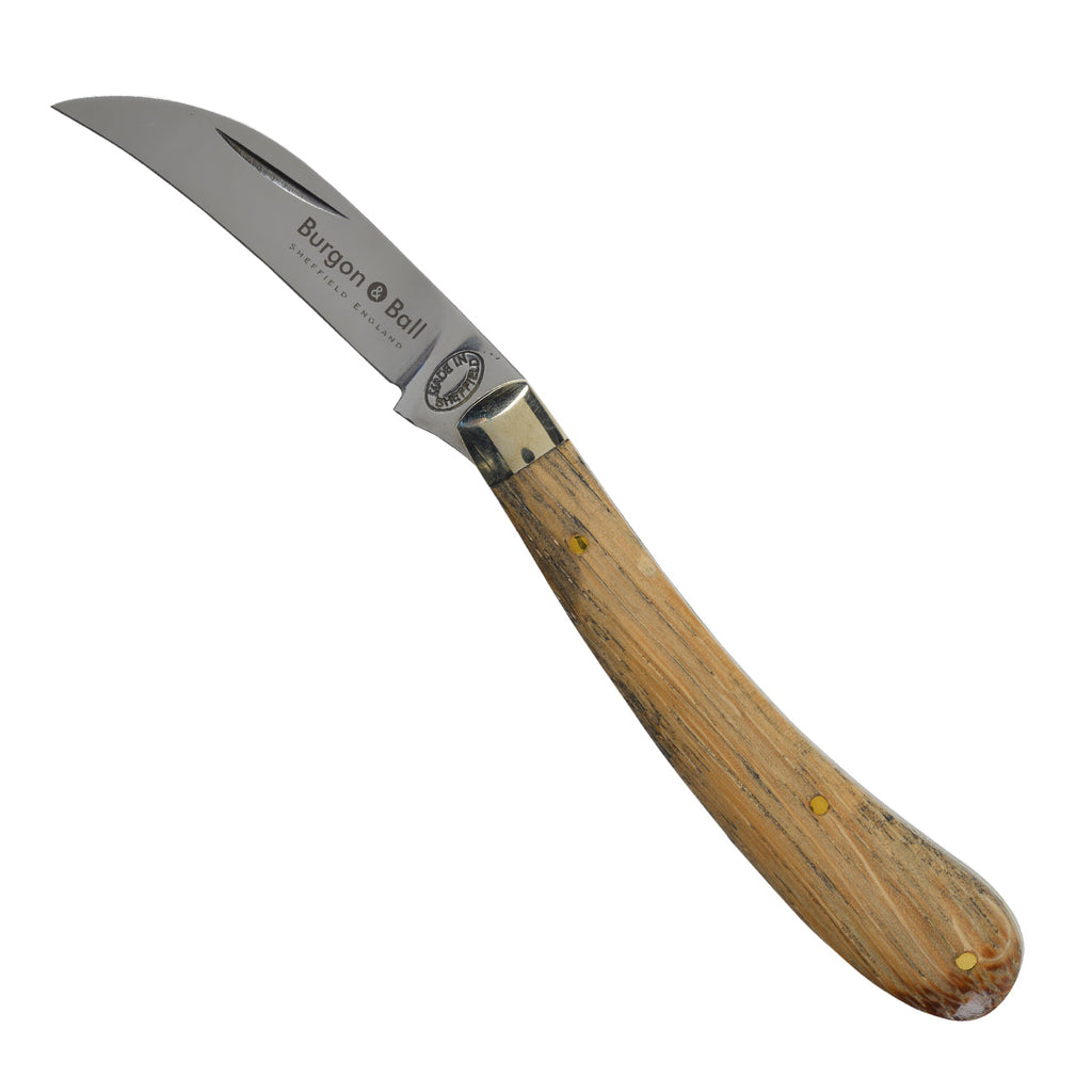 Compact Pruning Knife with Oak Handle and High Carbon Steel Blade