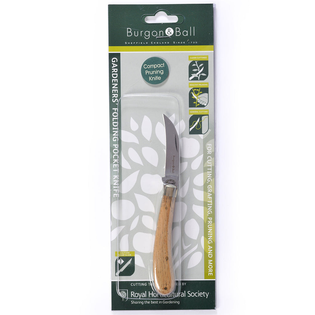 Compact Pruning Knife with Oak Handle and High Carbon Steel Blade
