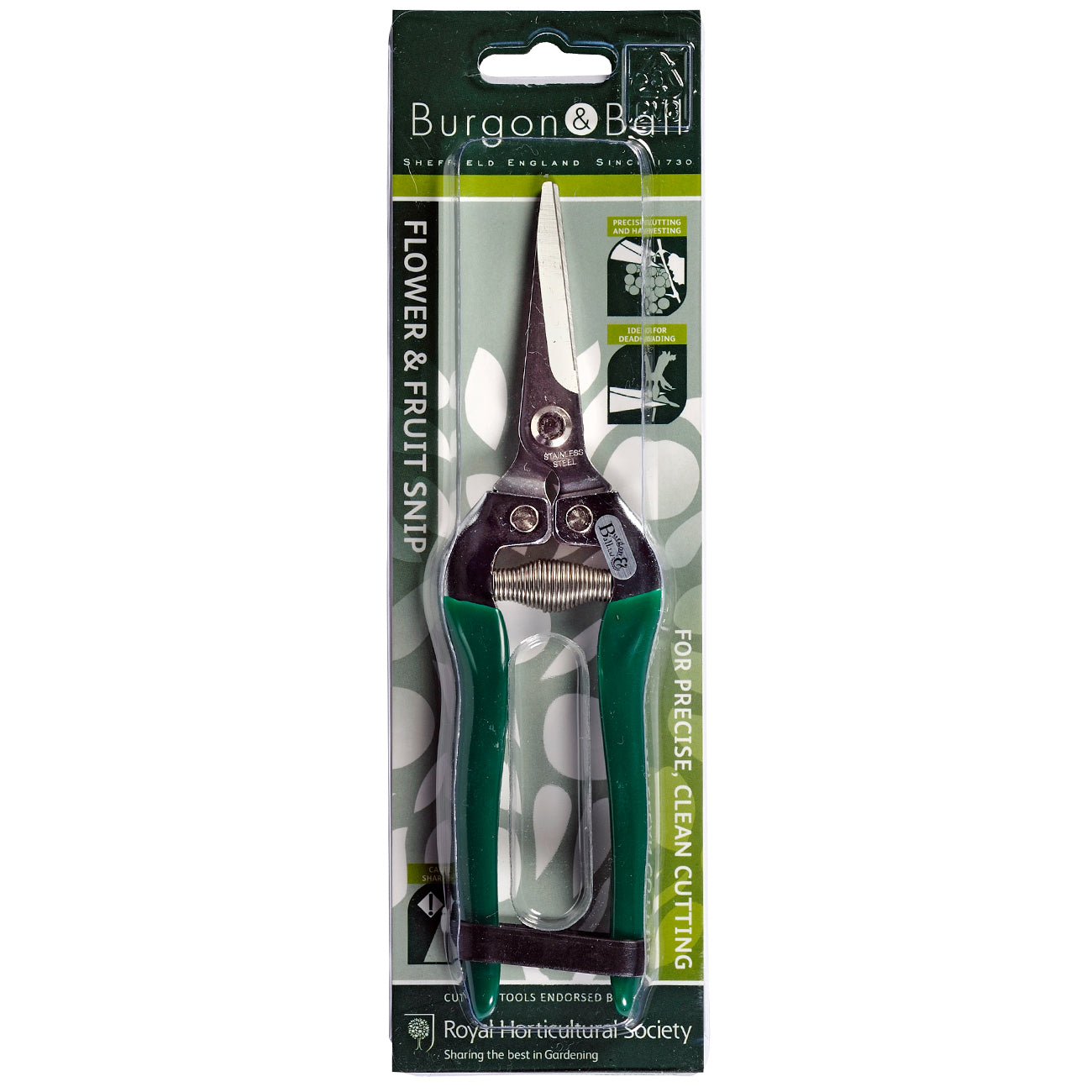 Stainless Steel Flower and Fruit Snip with Pointed Blades Green Handles