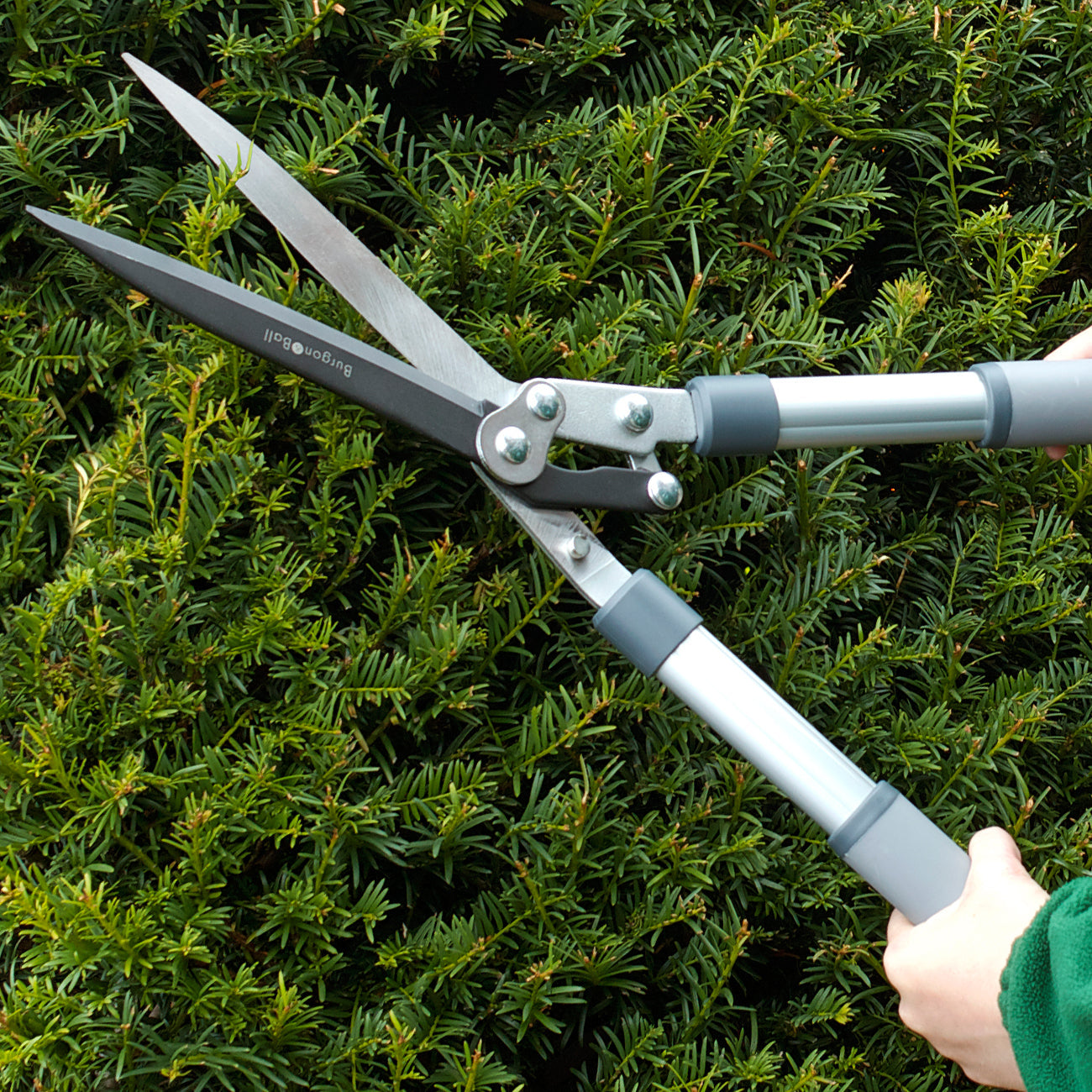 Compound Action Hedge Shear with Non-Stick Coated High-Carbon Steel Blades