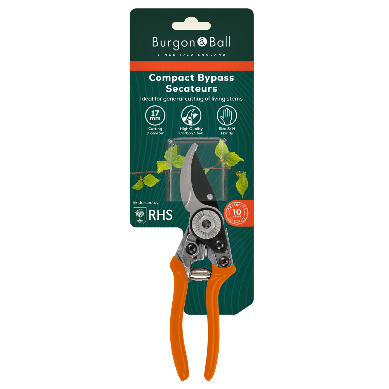 Compact Bypass Secateurs Terracotta Grip Small to Medium Hands Garden Tool