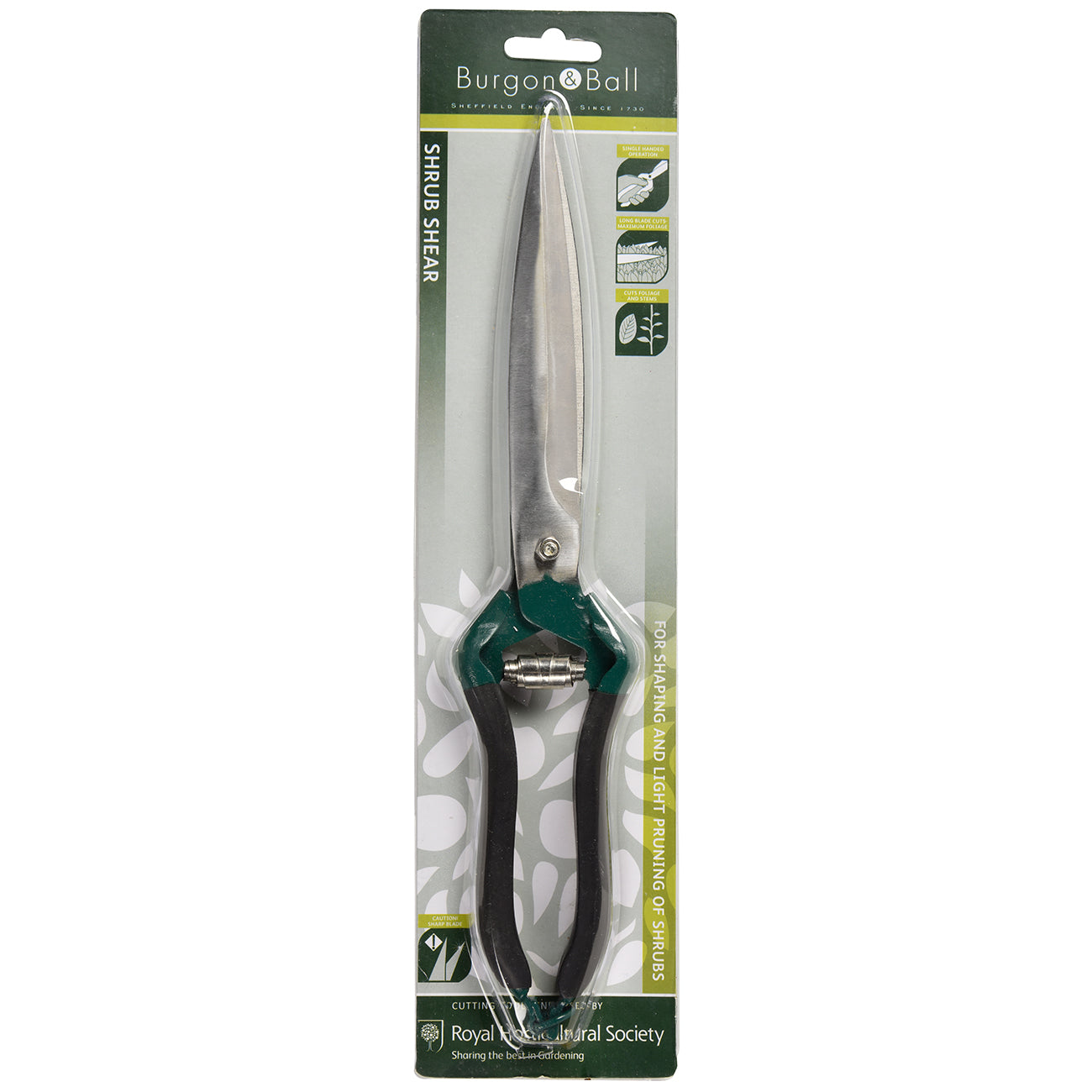 Single-Handed Shrub Shear with Long Blades Green Steel Handle